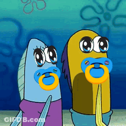 Two Cartoon Characters With Pacifiers In Their Mouths Are Standing Next To Each Other GIF