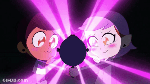 Two Cartoon Characters With Purple Lights Behind GIF
