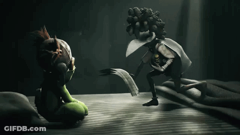 Two Cartoon Characters With Skull Heads GIF