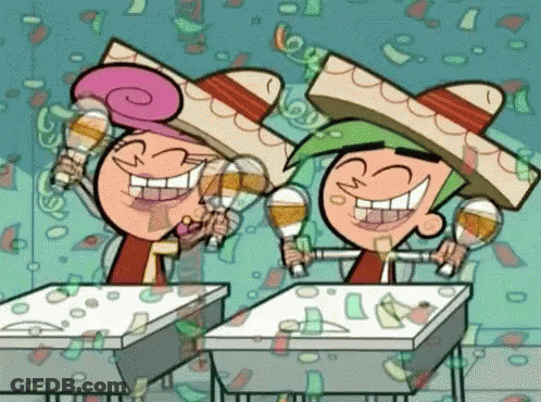 Two Cartoon Characters With Sombrero And Maracas At Desks GIF