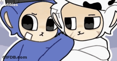 Two Cartoon Characters With Word Bubbles GIF