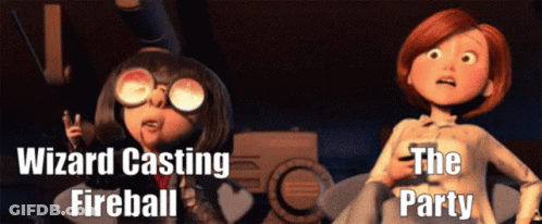 Two Cartoon Characters Wizard Casting Fireball GIF