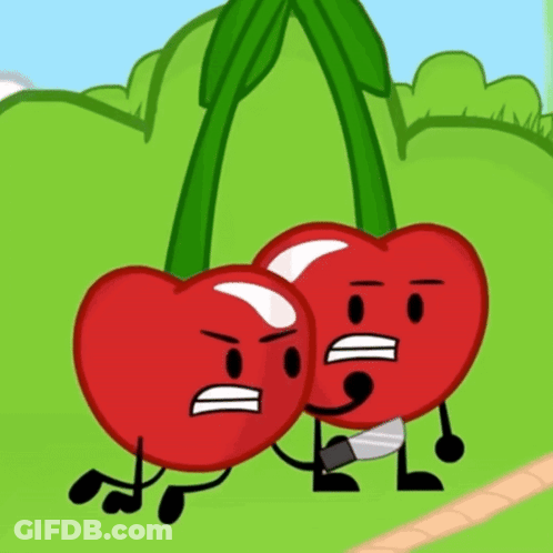Two Cartoon Cherries Standing With Arms And Legs GIF