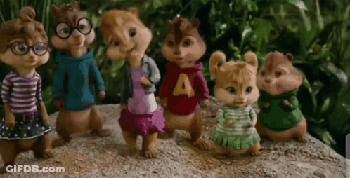 Two Cartoon Chipmunks With Headphones GIF