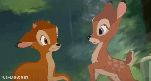 Two Cartoon Deer Eyes Closed In Forest GIF
