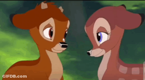 Two Cartoon Deer Eyes Closed In Forest GIF