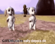 Two Cartoon Dogs Are Dancing In A Field With The Words Bia Ash E Sally Depois GIF