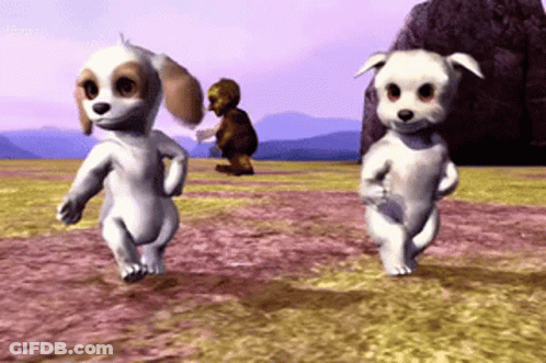 Two Cartoon Dogs Are Running In A Field GIF