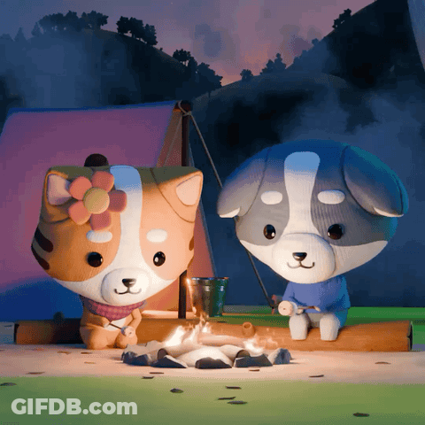 Two Cartoon Dogs Are Sitting Around A Campfire GIF