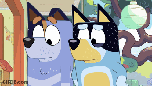 Two Cartoon Dogs Are Standing Next To Each Other GIF