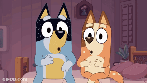 Two Cartoon Dogs Are Standing Next To Each Other GIF