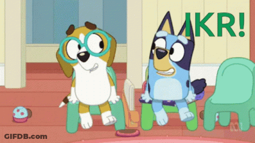 Two Cartoon Dogs Are Standing Next To Each Other With The Words Amkr Written In Green GIF