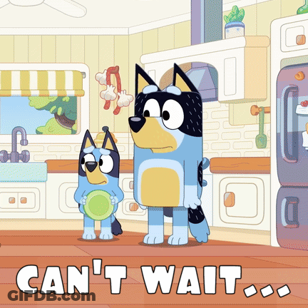 Two Cartoon Dogs In A Kitchen With The Words Can 'T Wait GIF