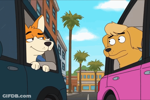 Two Cartoon Dogs Looking Out Car Window GIF