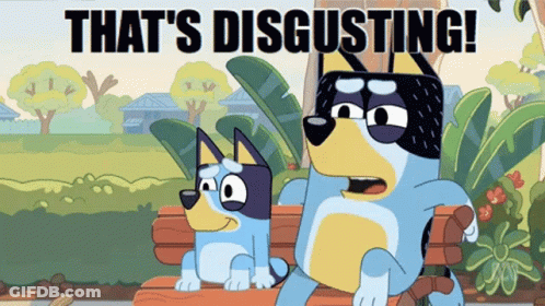 Two Cartoon Dogs Sitting On Bench Saying That's Disgusting GIF