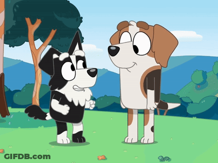 Two Cartoon Dogs Standing Next To Each Other GIF