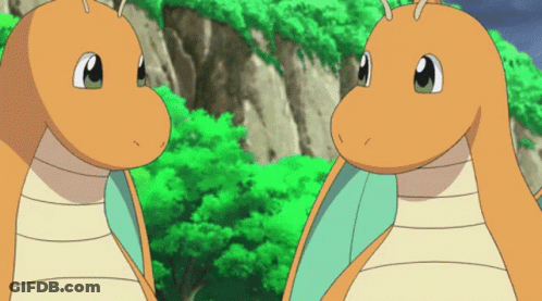 Two Cartoon Dragons Looking At Each Other GIF