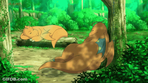 Two Cartoon Dragons Sleeping Under Tree GIF