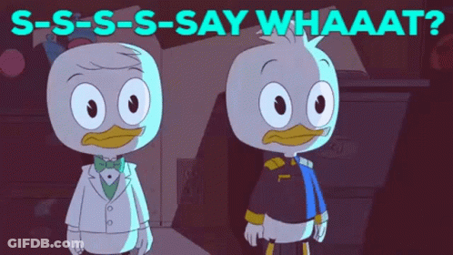 Two Cartoon Ducks Saying S-S-S-S-Say Whaaat GIF