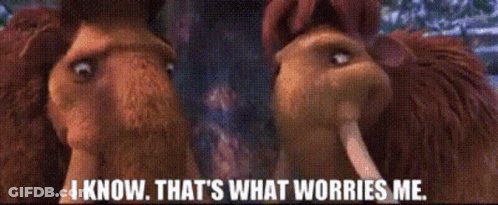 Two Cartoon Elephants With The Words " I Know That 'S What Worries Me " Above Them GIF