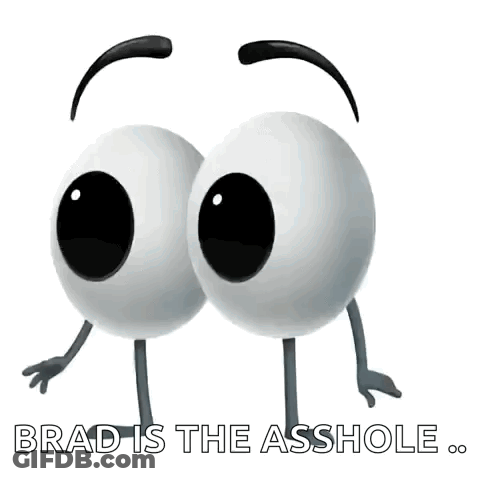 Two Cartoon Eyes With Arms And Legs And The Words Brad Is The Asshole GIF