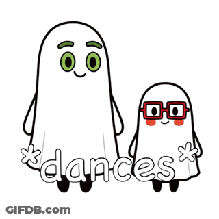 Two Cartoon Ghosts Standing With Word Dances GIF