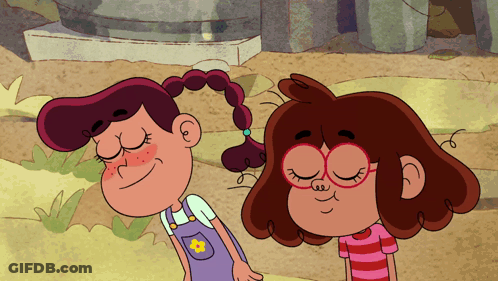 Two Cartoon Girls Eyes Closed One With Star Pocket GIF