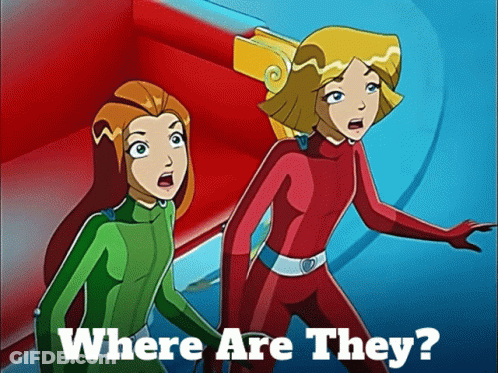 Two Cartoon Girls Standing Saying Where Are They GIF