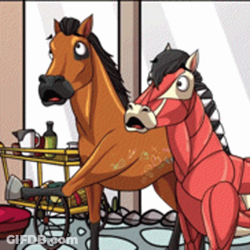 Two Cartoon Horses Standing GIF