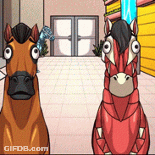 Two Cartoon Horses Standing GIF