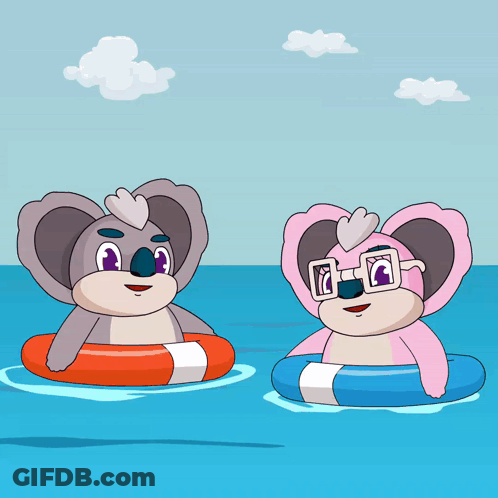 Two Cartoon Koalas Are Floating In The Water GIF