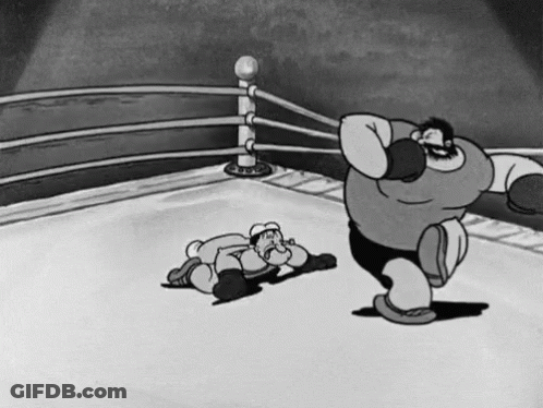 Two Cartoon Men Boxing In Black And White GIF