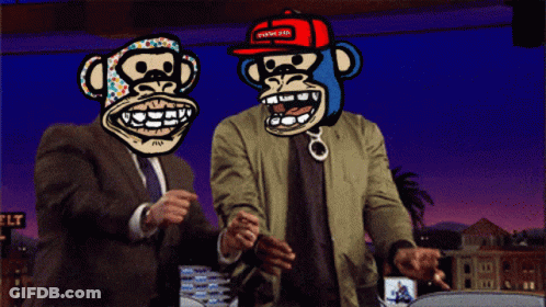 Two Cartoon Monkeys Standing Beside Fly Sign GIF