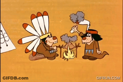 Two Cartoon Native Americans Sitting Around Campfire GIF