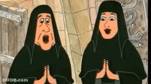 Two Cartoon Nuns Standing With Hands Together GIF