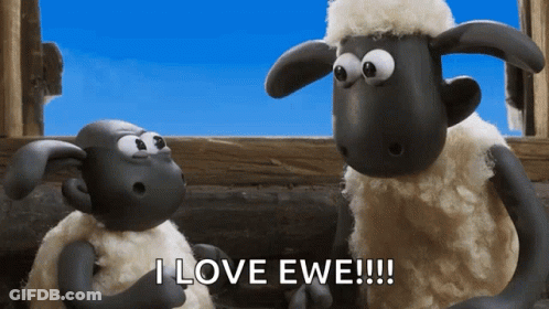 Two Cartoon Sheep One Says I Love Ewe GIF