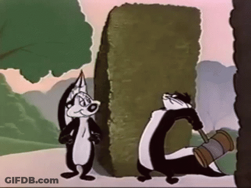 Two Cartoon Skunks One Holding Bucket GIF