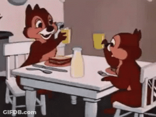 Two Cartoon Squirrels Drinking Milk GIF