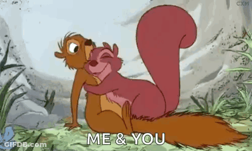 Two Cartoon Squirrels Hugging In Forest GIF