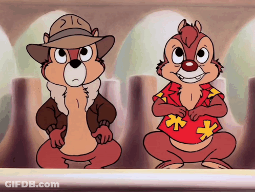 Two Cartoon Squirrels In Cowboy Hat And Hawaiian Shirt GIF
