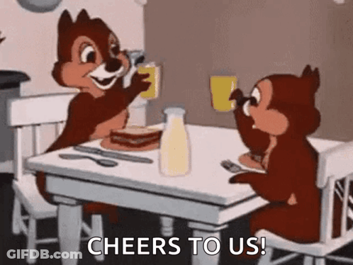 Two Cartoon Squirrels Toasting Coffee GIF
