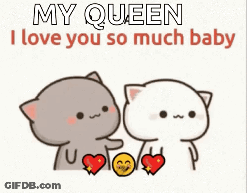 Two Cats Are Hugging Each Other And Saying `` My Queen , I Love You So Much Baby '' . GIF