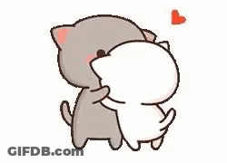 Two Cats Are Standing Next To Each Other And Hugging . GIF