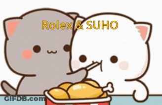 Two Cats Eating Chicken Rolex Suho GIF