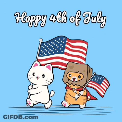 Two Cats Holding Flags 4Th Of July GIF