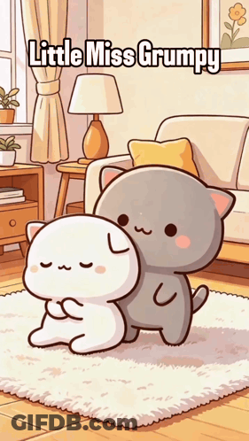 Two Cats Hugging Little Miss Grumpy GIF