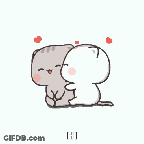 Two Cats Hugging With Hearts GIF