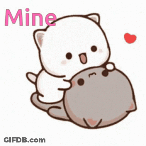Two Cats Hugging With Mine Text GIF