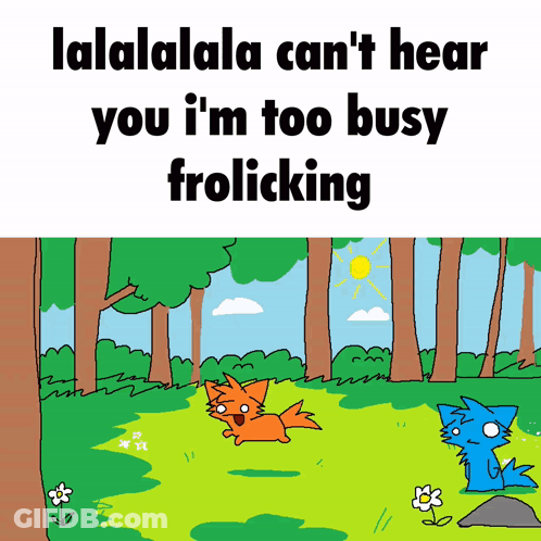 Two Cats In Forest Saying Lalala Can't Hear You GIF
