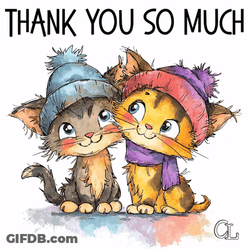 Two Cats In Hats And Scarves Saying Thank You So Much GIF